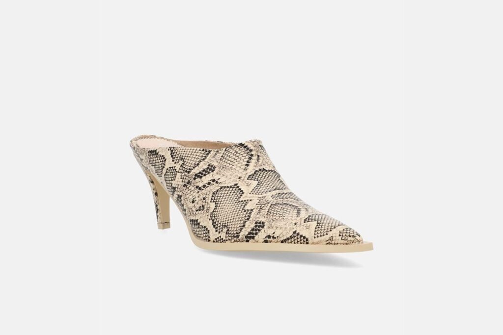 Eldi closed toe stiletto heel mule snakeskin print_Raid London